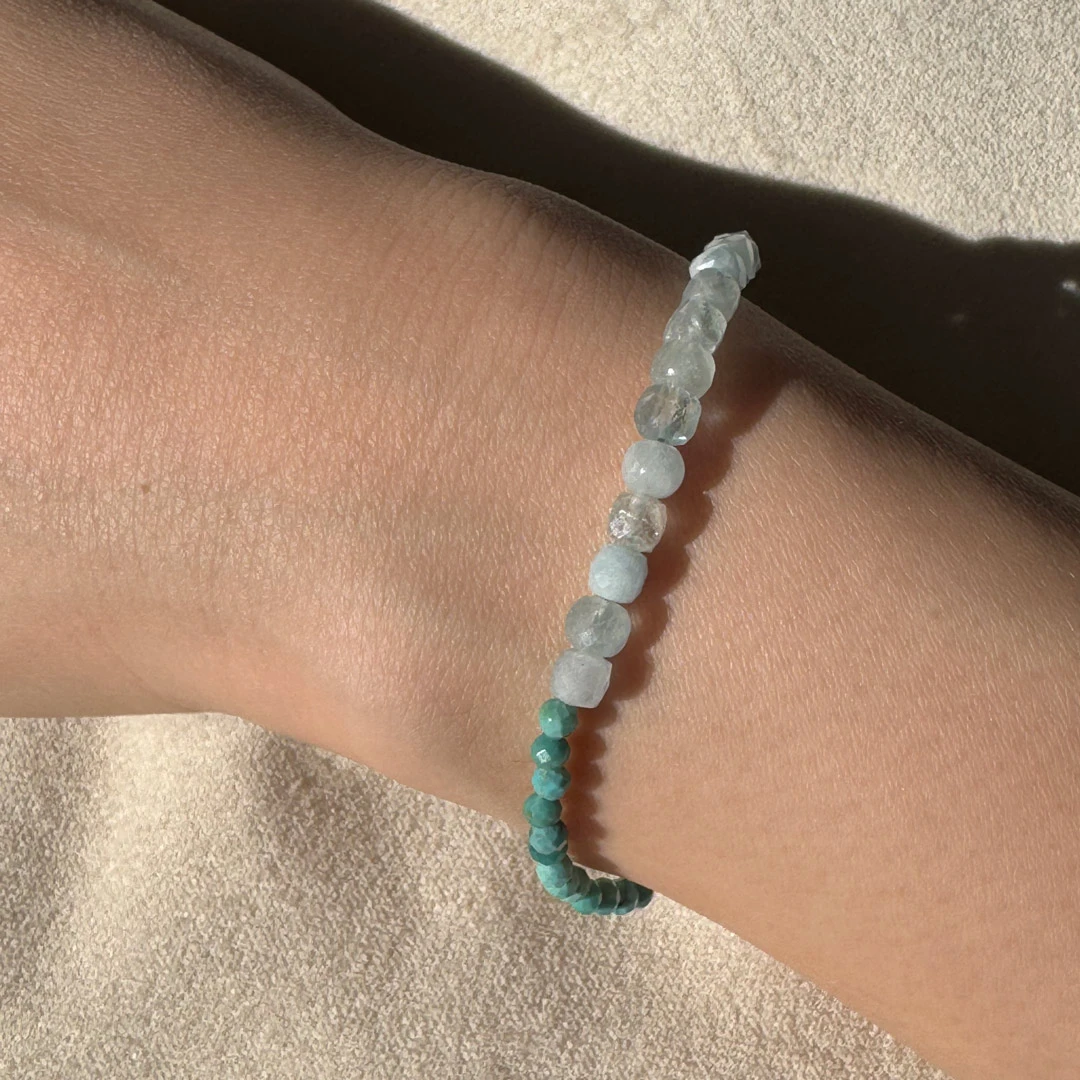 カラーで選ぶコードブレスレット(青)アクアマリン×ターコイズ【Fortune Stone Table】