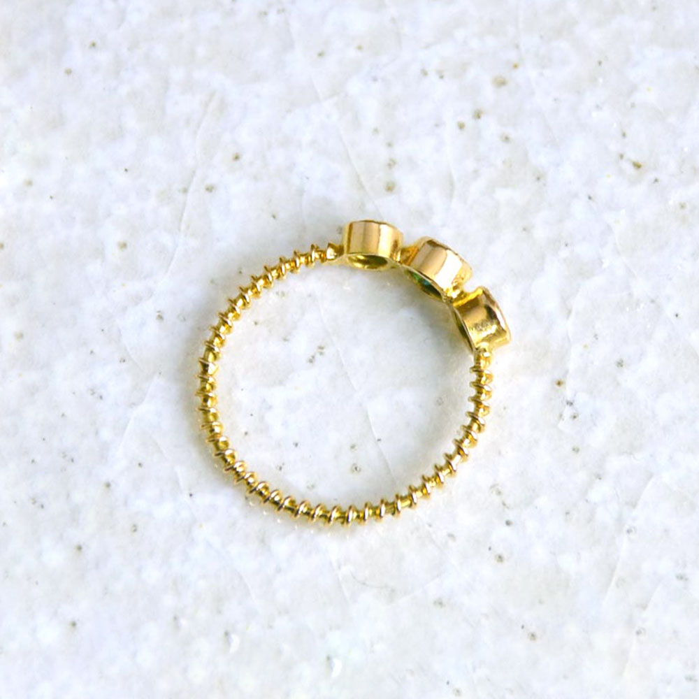 K18 エメラルド ラウンド3石 リング