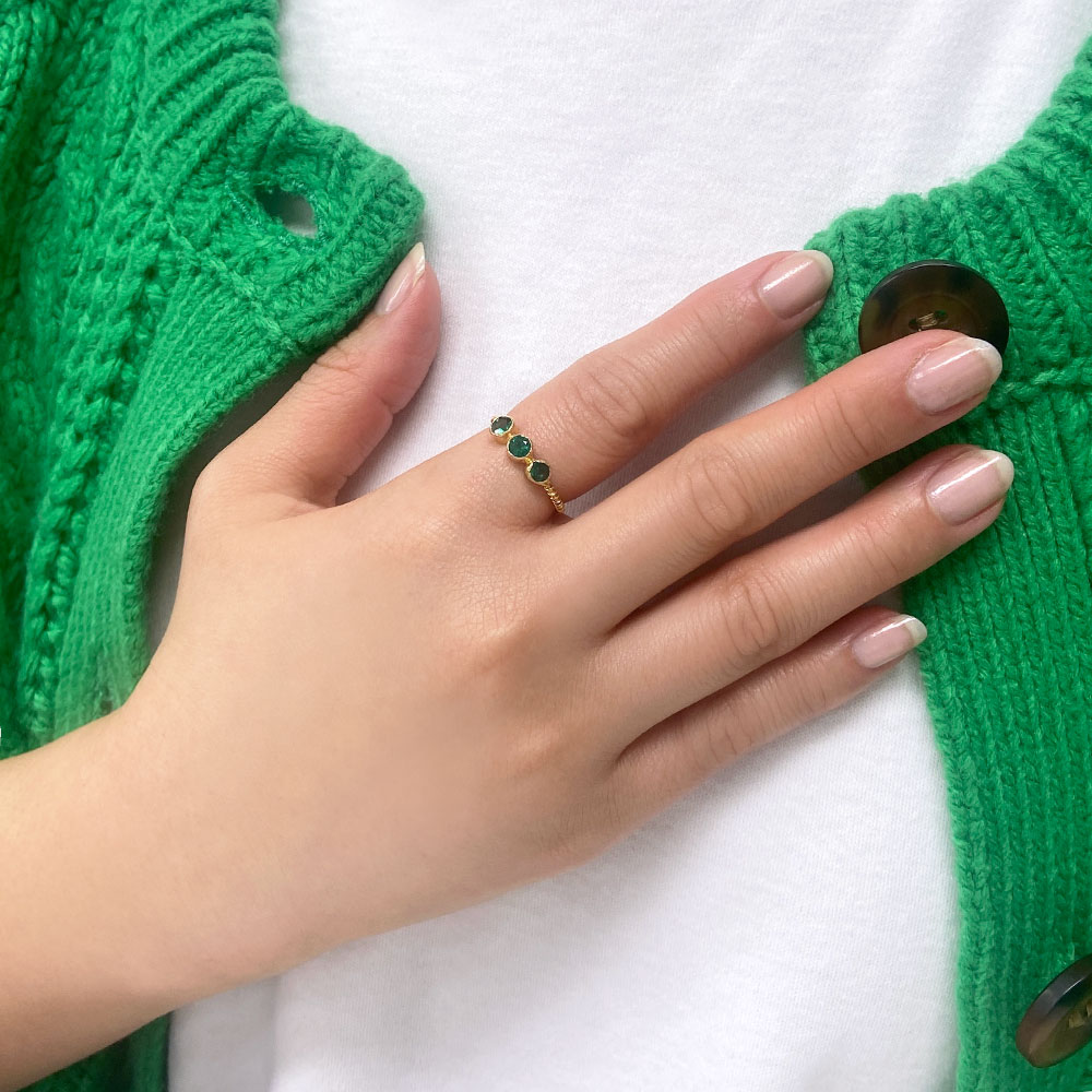 K18 エメラルド ラウンド3石 リング