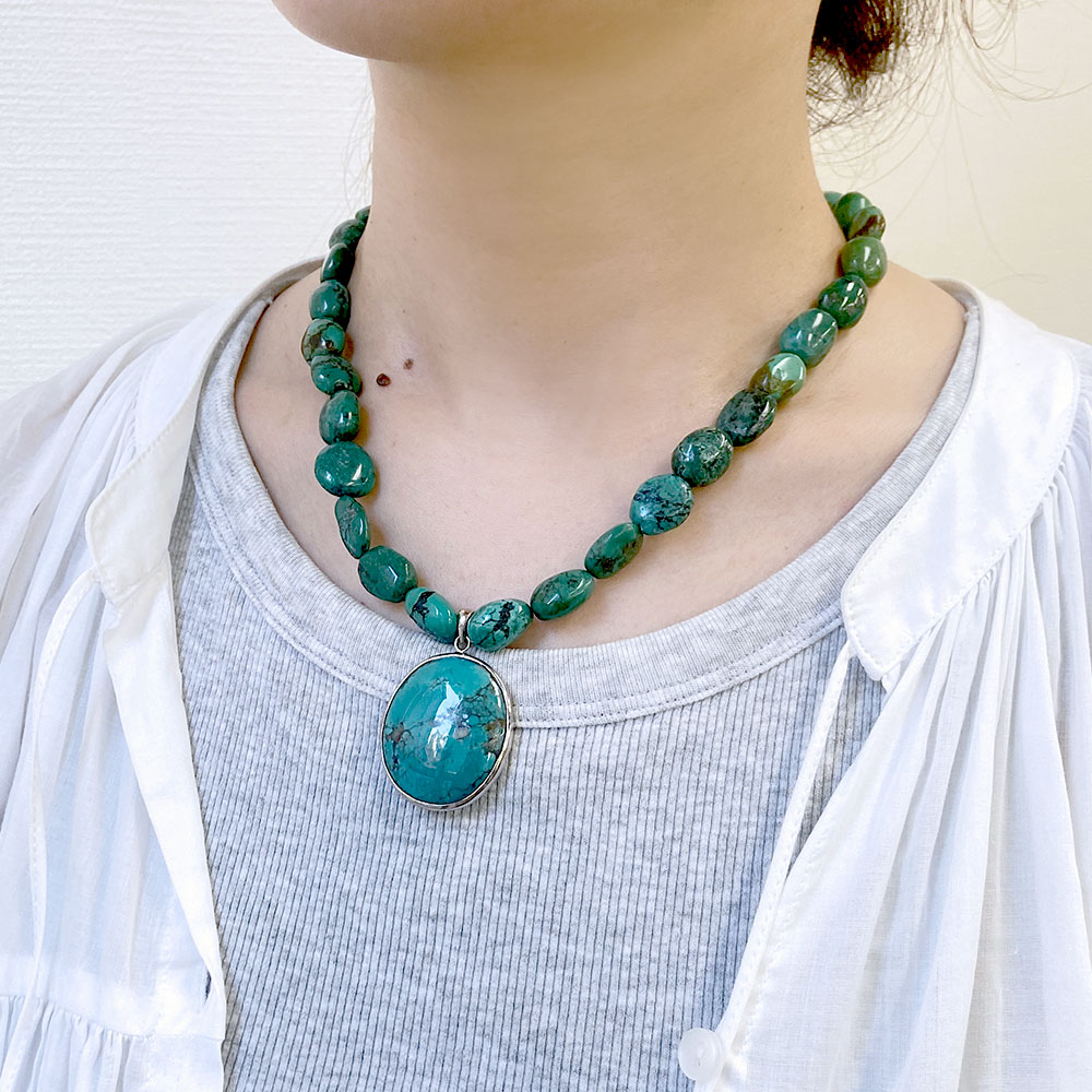 シルバー925 ターコイズ ペンダントネックレス