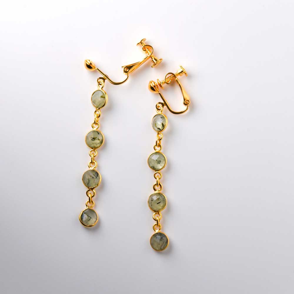 SVストーンベゼルイヤリング･ピアス　プレナイト　【Fortune Stone Table】