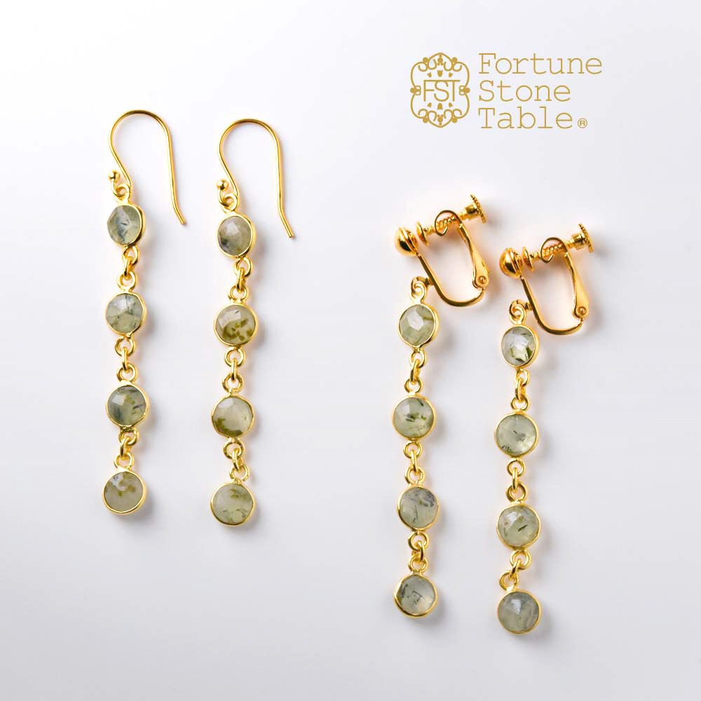 SVストーンベゼルイヤリング･ピアス　プレナイト　【Fortune Stone Table】