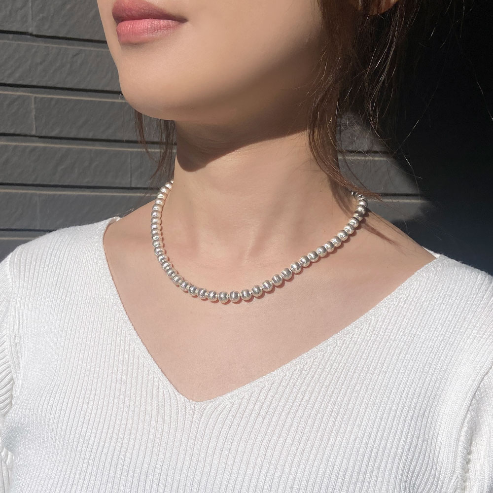 シルバー925 アラシ仕上げ 6mmボール ネックレス