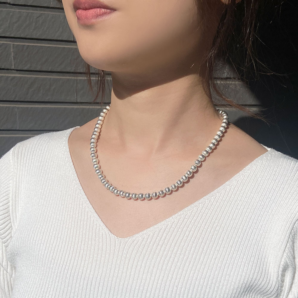 シルバー925 アラシ仕上げ 6mmボール ネックレス