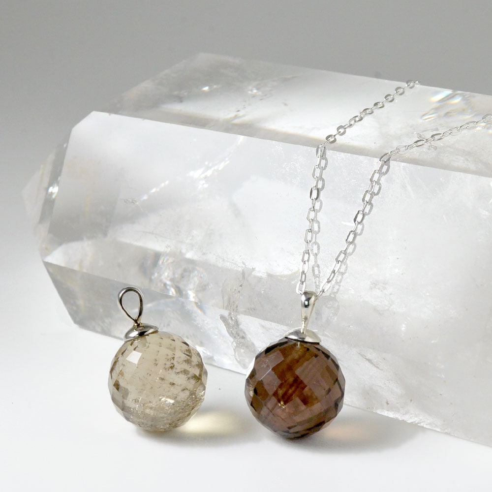 SV925 スモーキークォーツ 約20mm丸珠トップ+チェーン