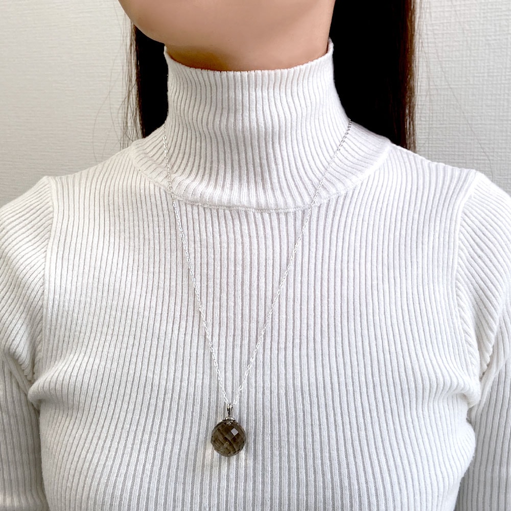 SV925 スモーキークォーツ 約20mm丸珠トップ+チェーン