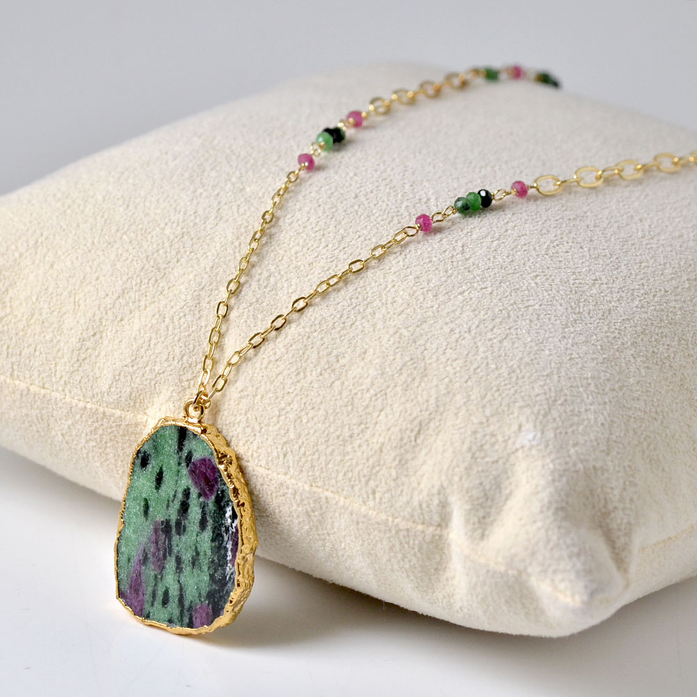 シルバー925(ゴールド仕上げ) ルビーインゾイサイト ルビー トルマリン ペンダントネックレス