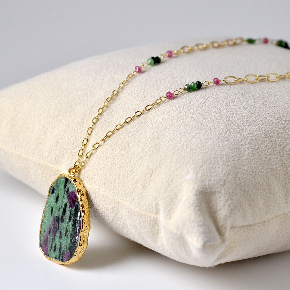 シルバー925(ゴールド仕上げ) ルビーインゾイサイト ルビー トルマリン ペンダントネックレス