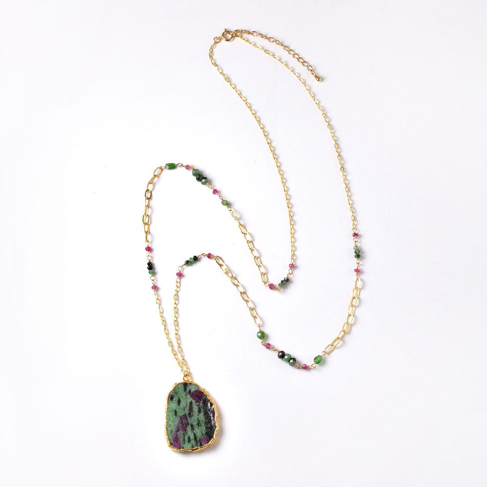 シルバー925(ゴールド仕上げ) ルビーインゾイサイト ルビー トルマリン ペンダントネックレス