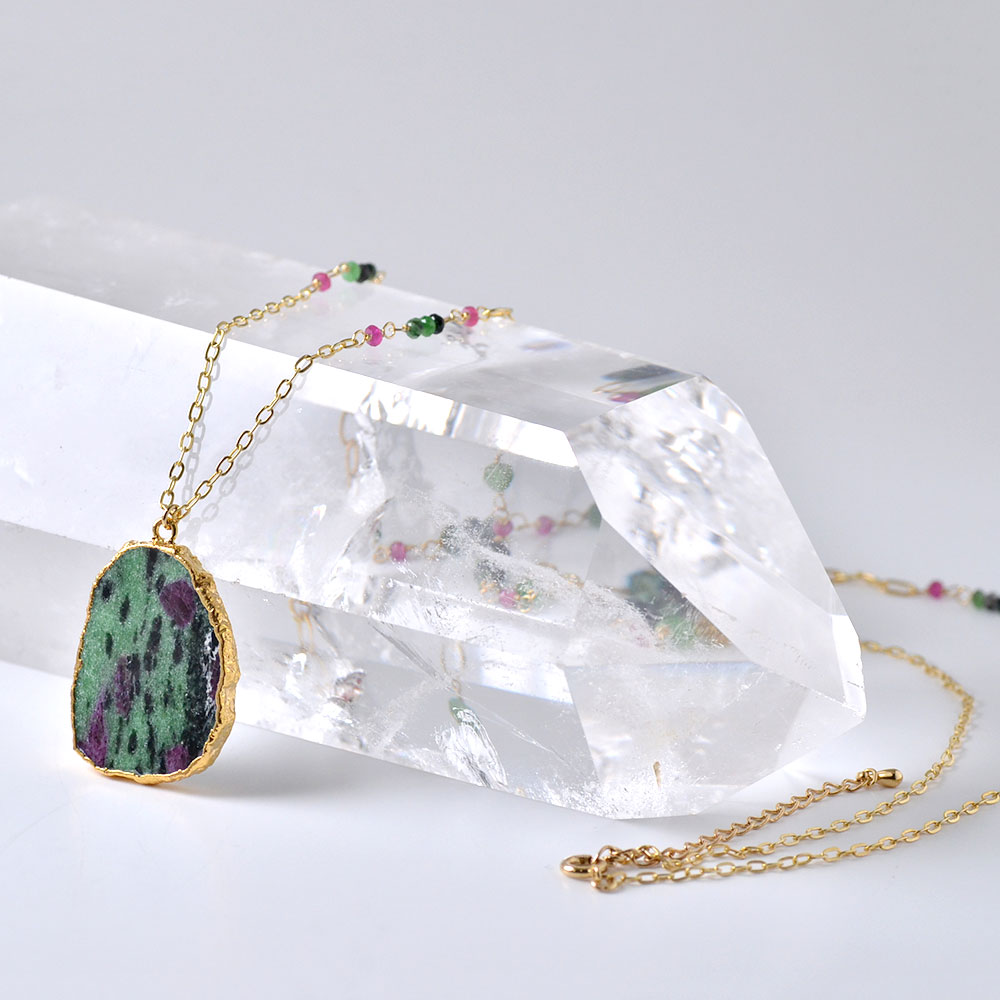 シルバー925(ゴールド仕上げ) ルビーインゾイサイト ルビー トルマリン ペンダントネックレス