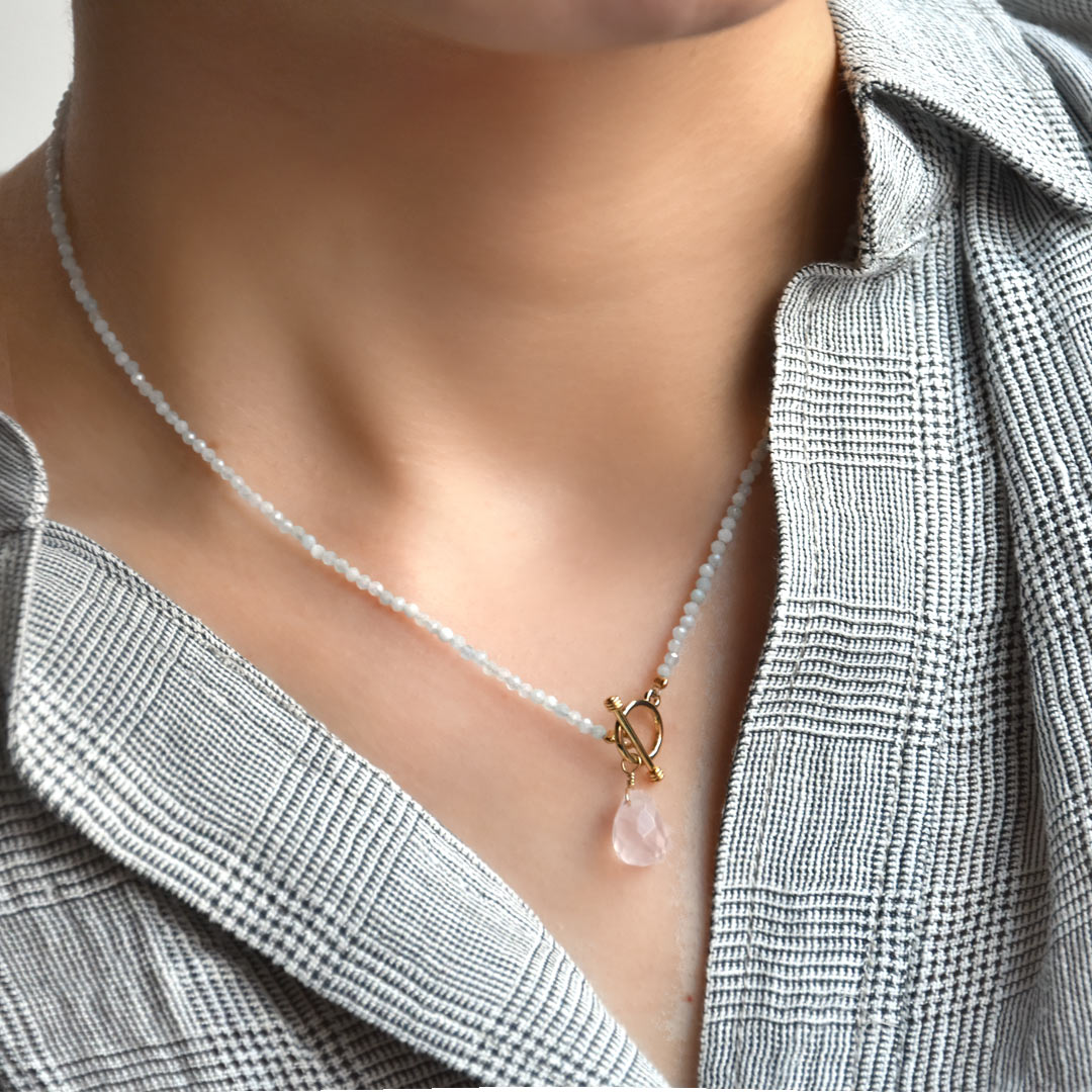 TWOtone stones ネックレス　アクアマリン×ローズクォーツ【Fortune Stone Table】