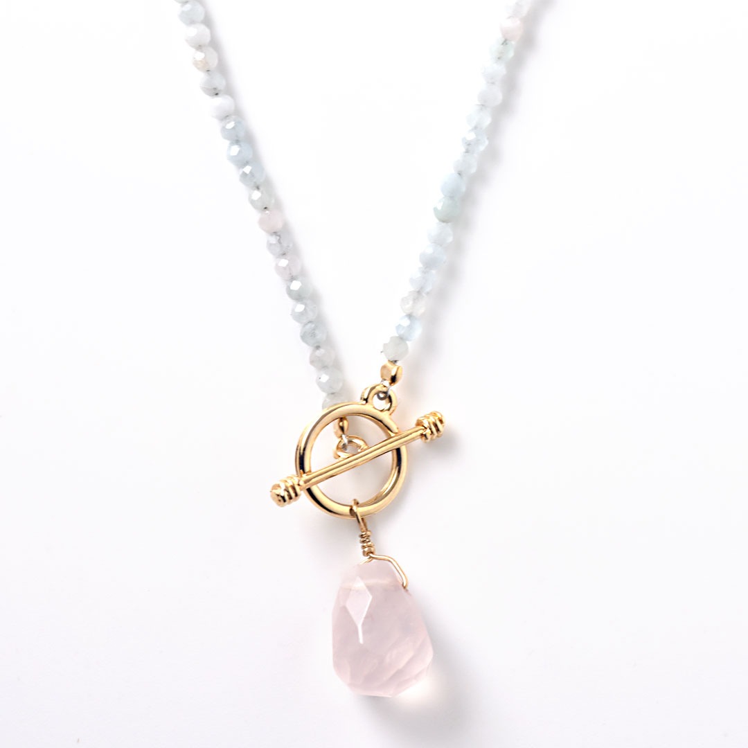 TWOtone stones ネックレス　アクアマリン×ローズクォーツ【Fortune Stone Table】