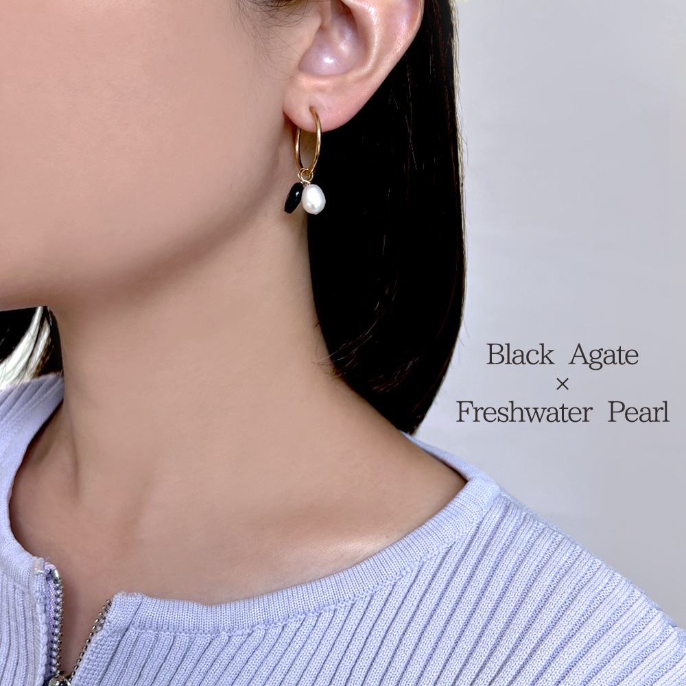 つけかえて何通りも楽しめる モノトーン5days フープイヤリング ピアス(フープ20mm)