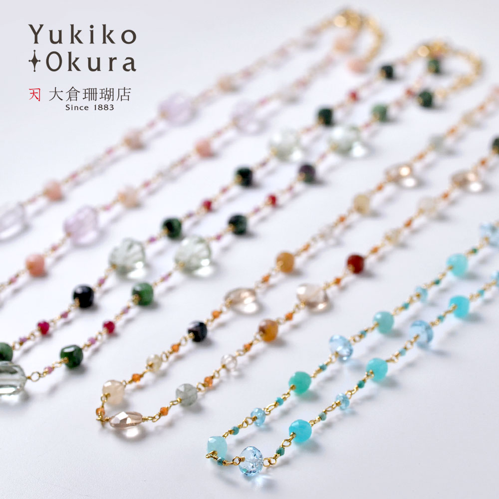 天然石 キューブ ピンつなぎ ネックレス(ピンク系・ブルー系・グリーン系・イエロー系)