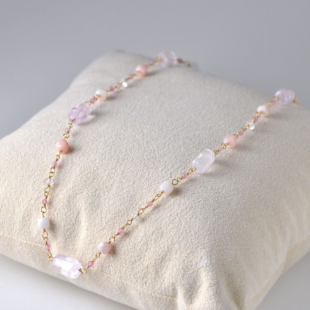 天然石 キューブ ピンつなぎ ネックレス(ピンク系・ブルー系・グリーン系・イエロー系)