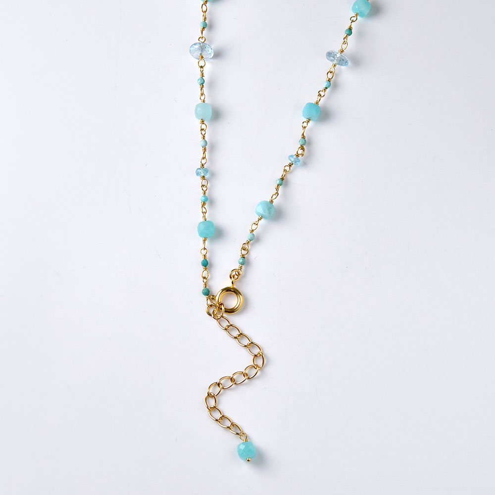 天然石 キューブ ピンつなぎ ネックレス(ピンク系・ブルー系・グリーン系・イエロー系)