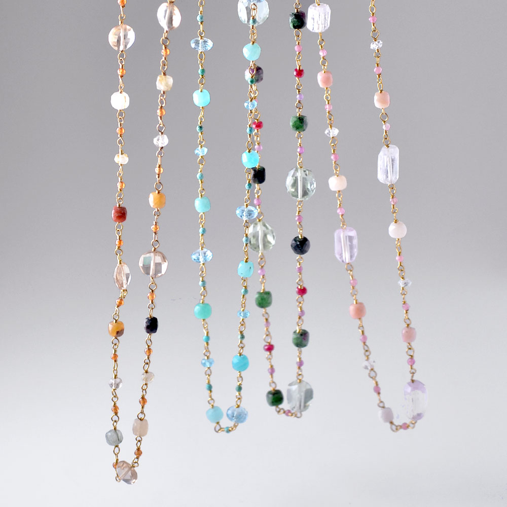 天然石 キューブ ピンつなぎ ネックレス(ピンク系・ブルー系・グリーン系・イエロー系)