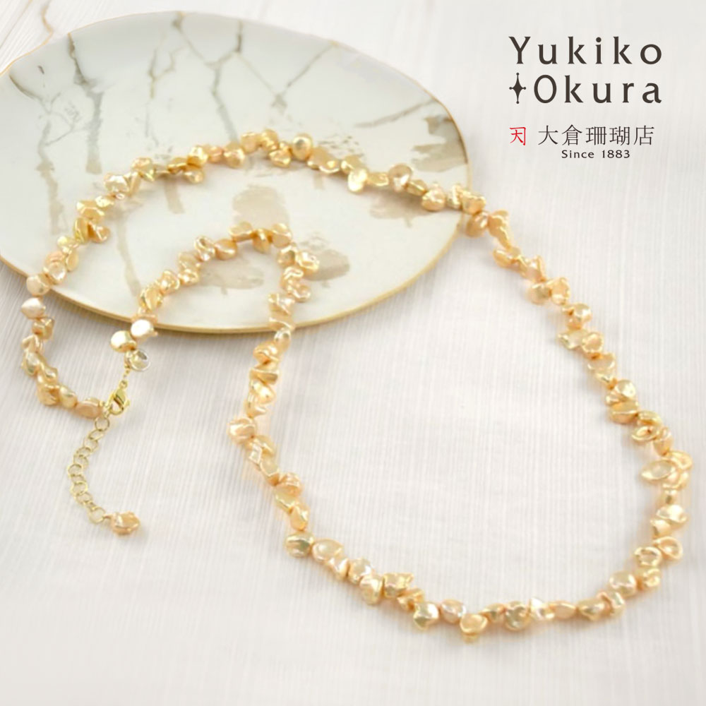 シルバー925 淡水パール シャンパンオレンジ ロングネックレス