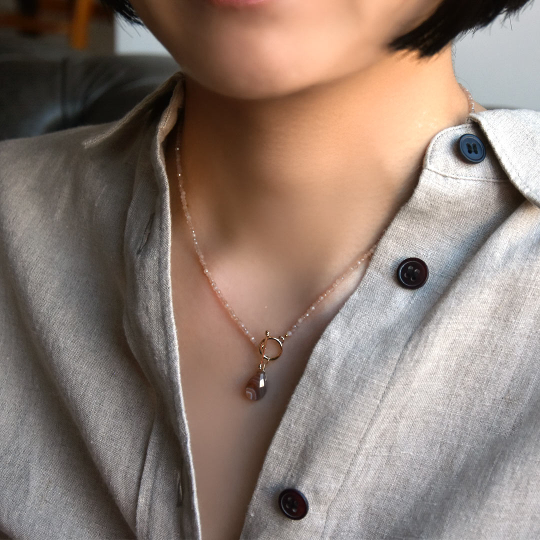 TWOtone stones ネックレス　ピーチムーンストーン×ボツワナアゲイト【Fortune Stone Table】