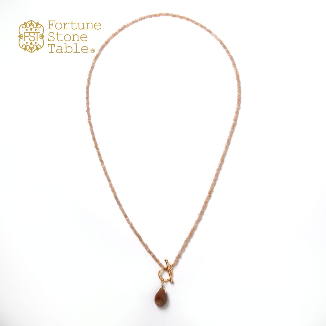 TWOtone stones ネックレス　ピーチムーンストーン×ボツワナアゲイト【Fortune Stone Table】