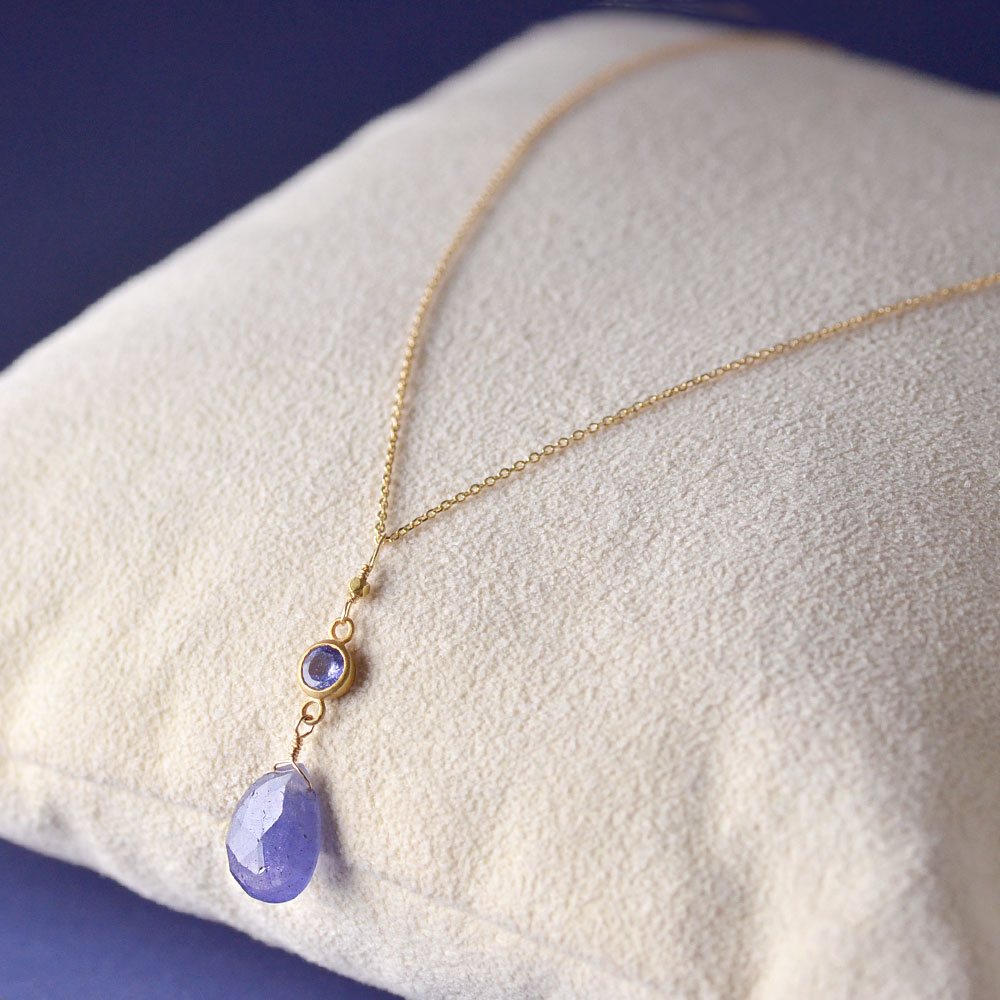 K18 天然石 ネックレス(タンザナイト・ローズクォーツ×ピンクサファイア・サンストーン×レッドサファイア・ルチルクォーツ×オレンジサファイア)