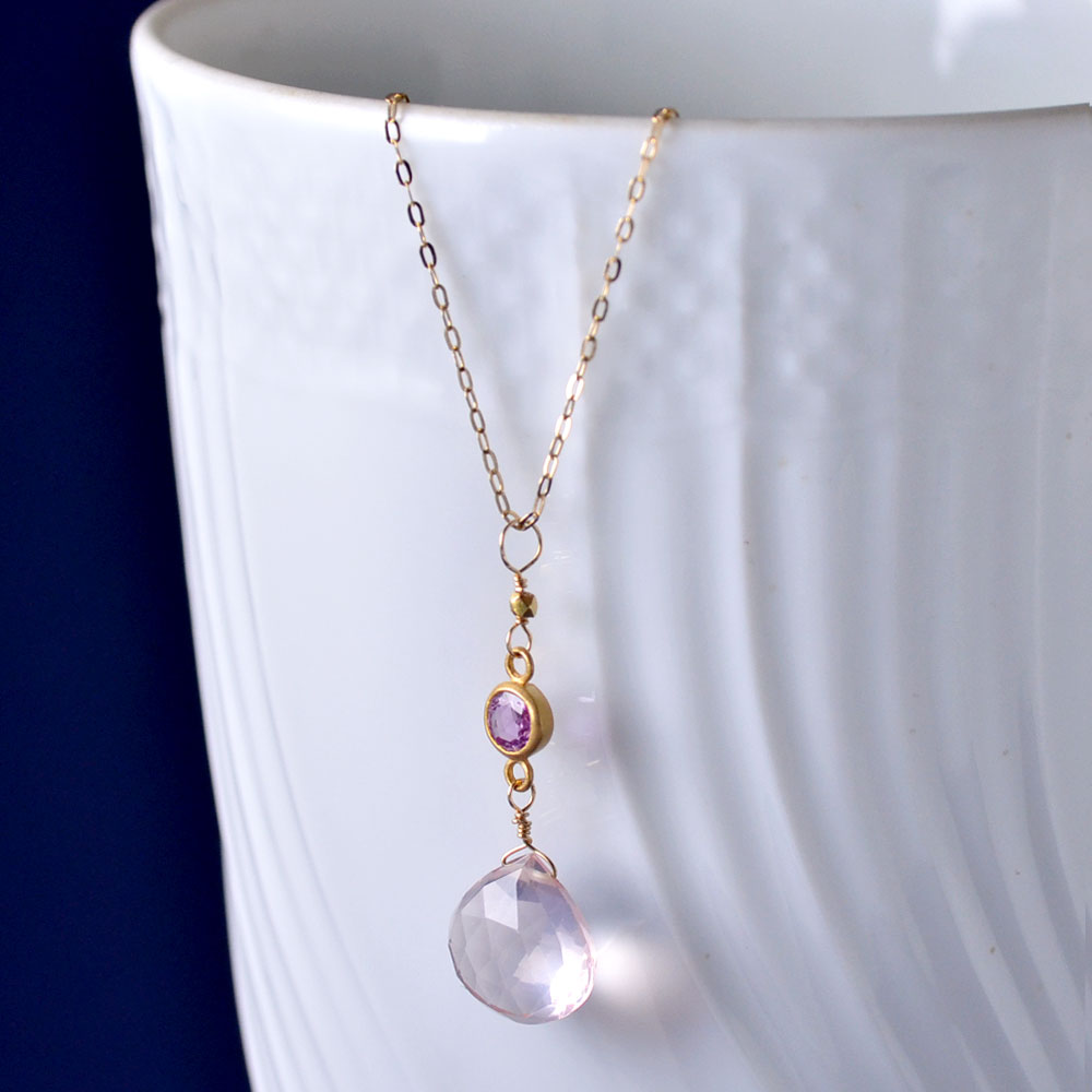 K18 天然石 ネックレス(タンザナイト・ローズクォーツ×ピンクサファイア・サンストーン×レッドサファイア・ルチルクォーツ×オレンジサファイア)