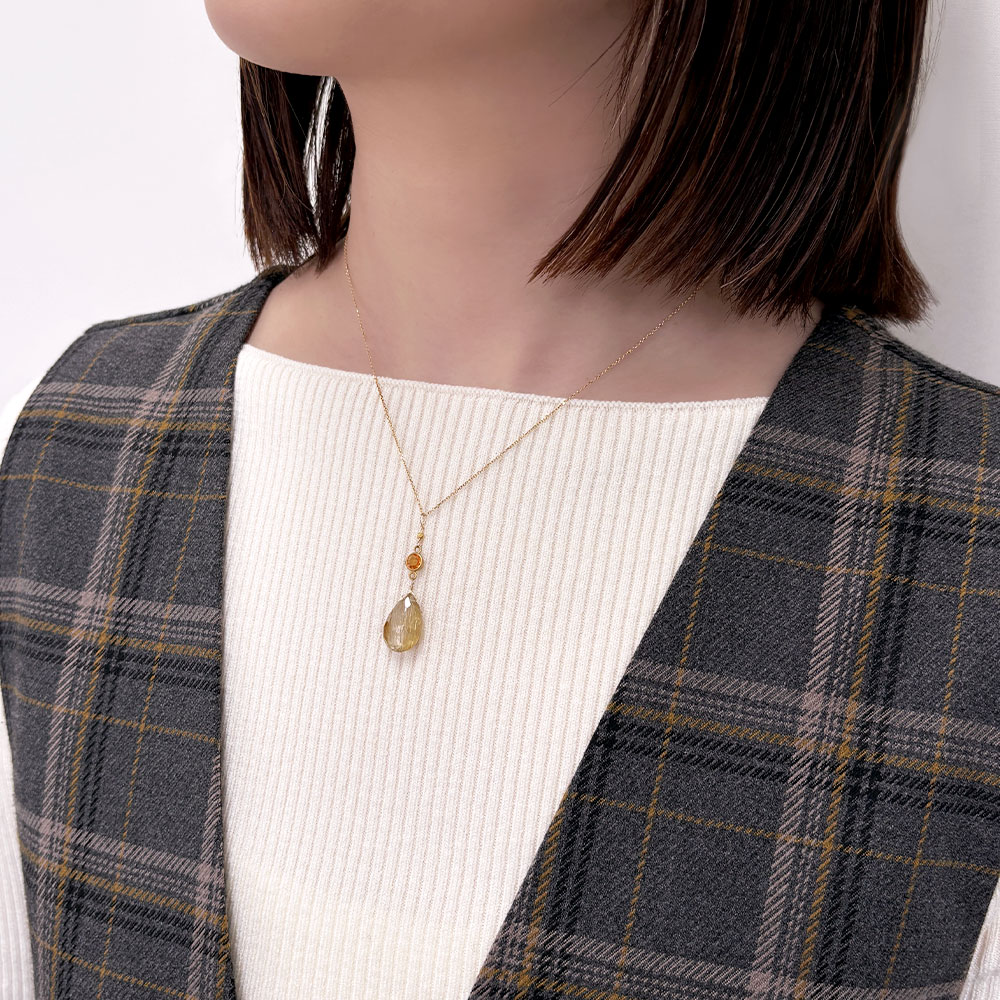 K18 天然石 ネックレス(タンザナイト・ローズクォーツ×ピンクサファイア・サンストーン×レッドサファイア・ルチルクォーツ×オレンジサファイア)