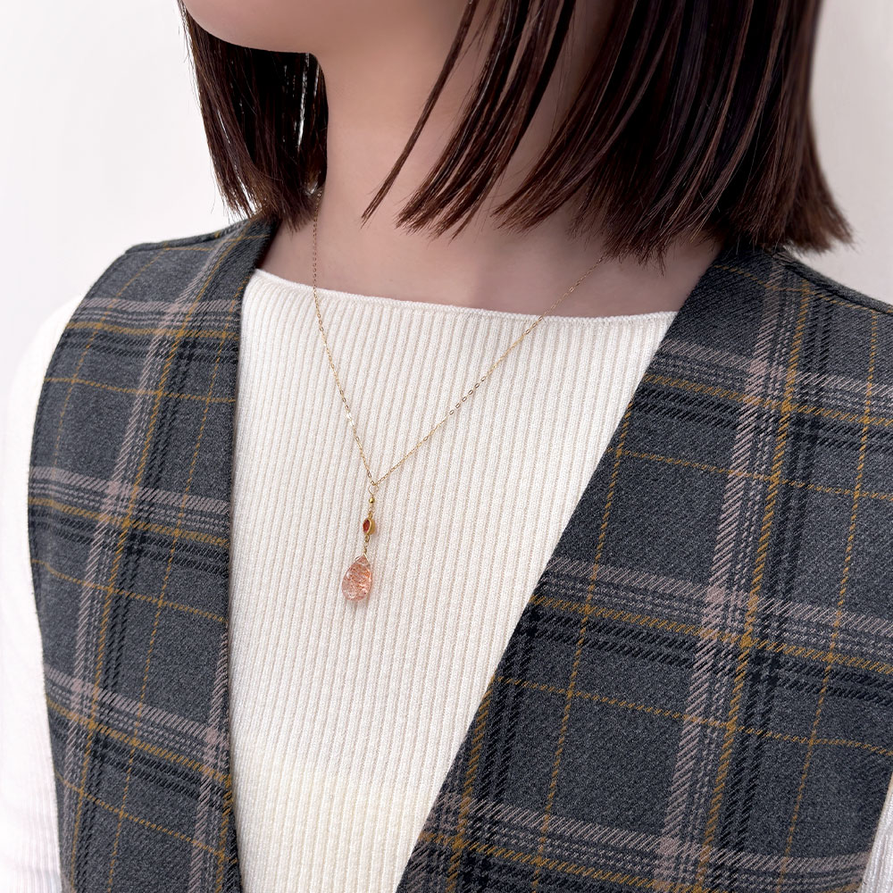 K18 天然石 ネックレス(タンザナイト・ローズクォーツ×ピンクサファイア・サンストーン×レッドサファイア・ルチルクォーツ×オレンジサファイア)