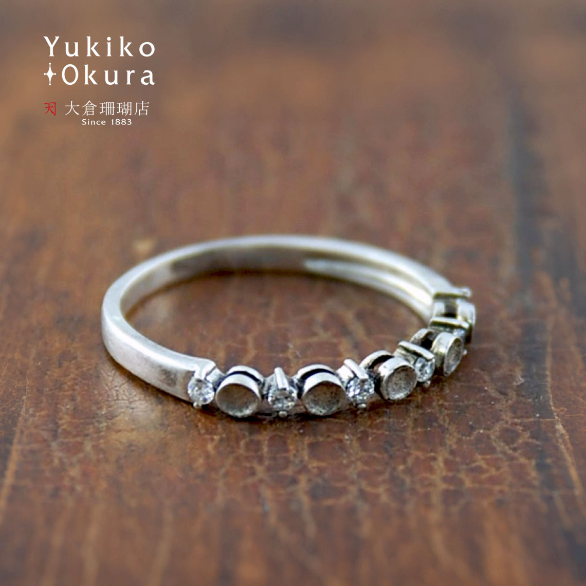 シルバー925 キュービックジルコニア 細身ラウンドリング(古美銀カラー)