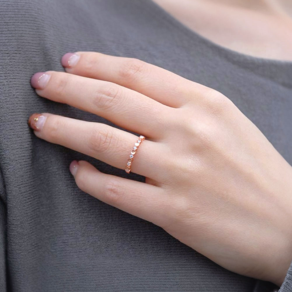 シルバー925 キュービックジルコニア 細身ラウンドリング(ピンクゴールドカラー)