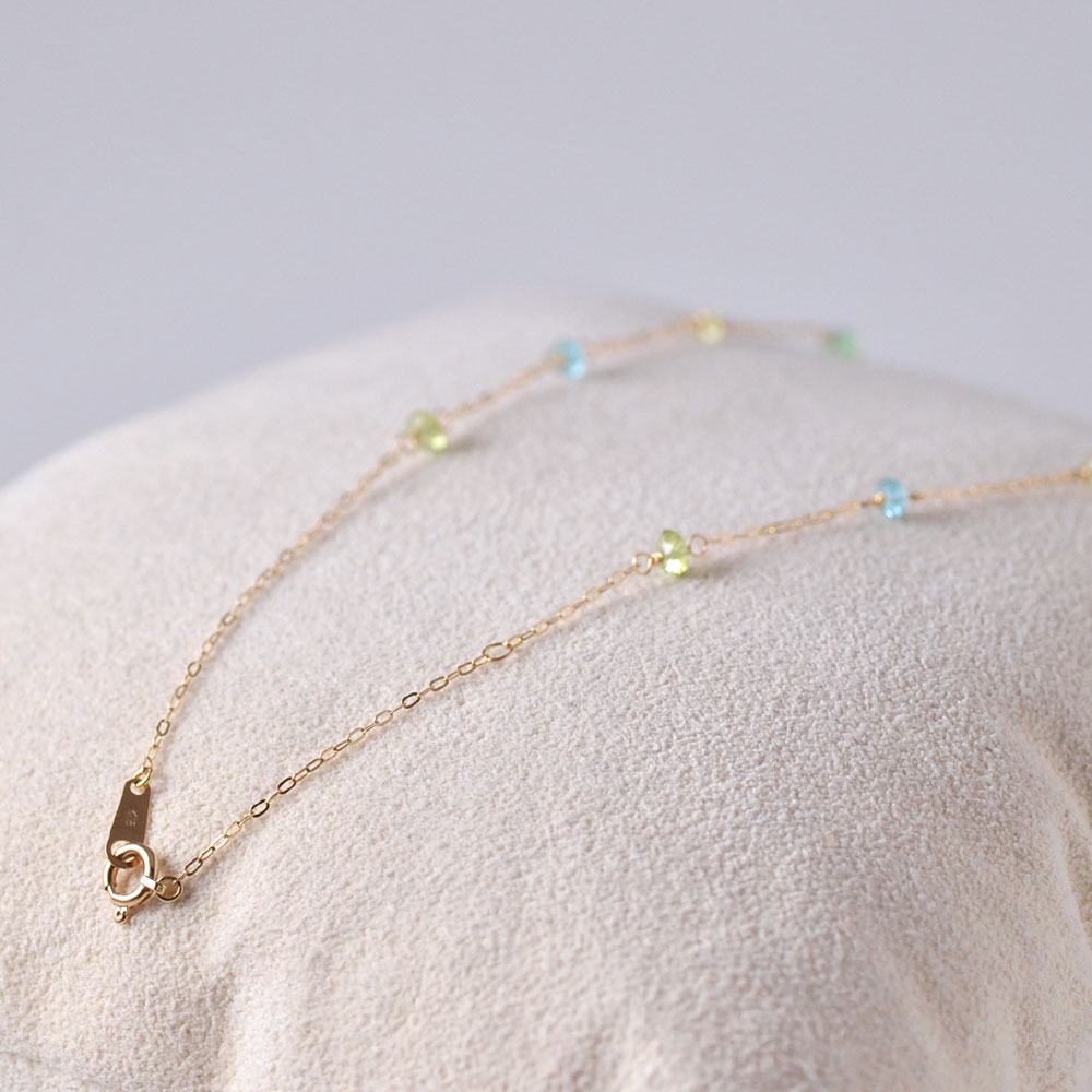 K18 天然石 ステーションネックレス(ブラック系・ピンク系・グリーン系)