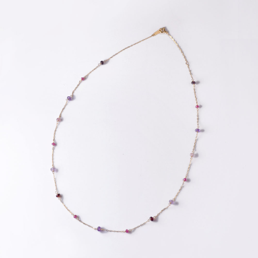 K18 天然石 ステーションネックレス(ブラック系・ピンク系・グリーン系)