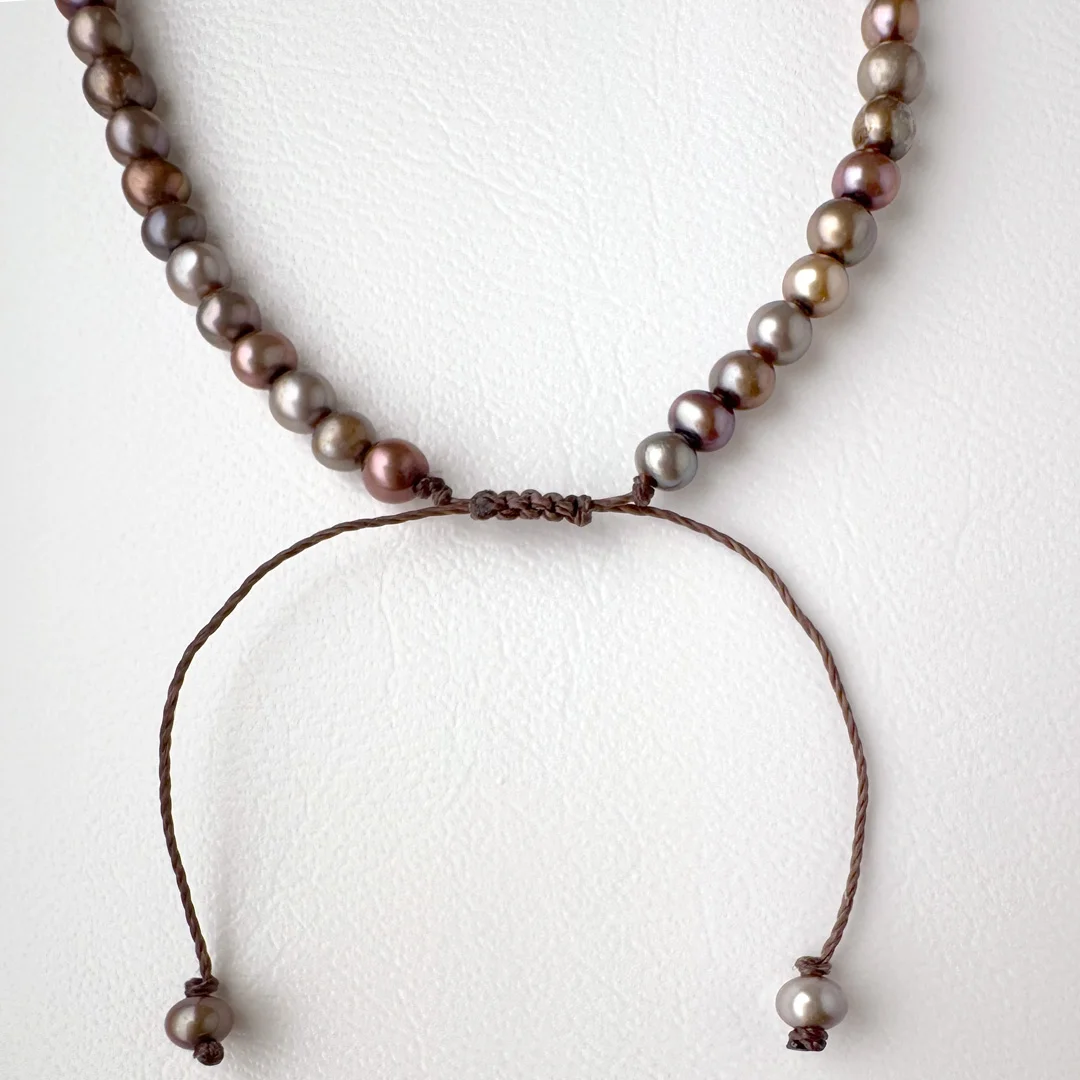 カラーで選ぶコードブレスレット（茶）タイガーアイ×淡水パール・ブラウン【Fortune Stone Table】