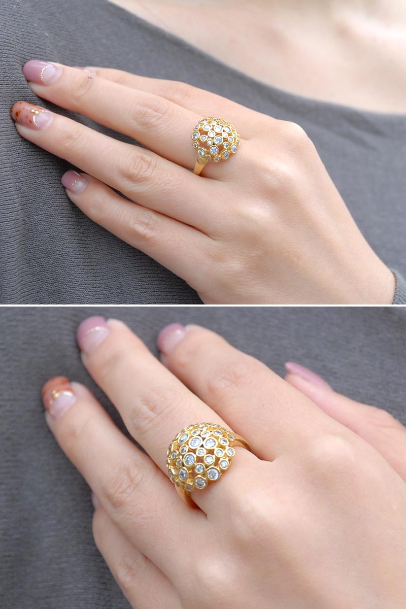 SV925 キュービックジルコニア バブルドーム リング(ゴールド)