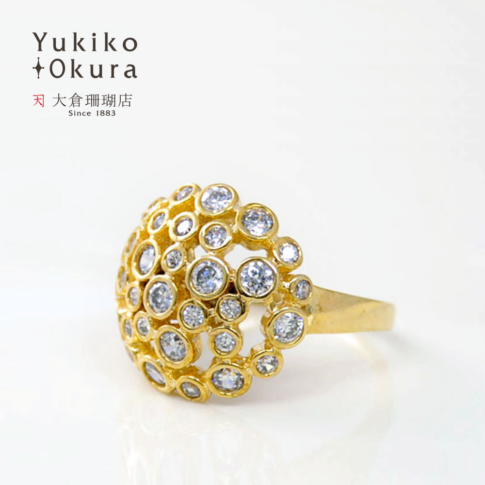 SV925 キュービックジルコニア バブルドーム リング(ゴールド)