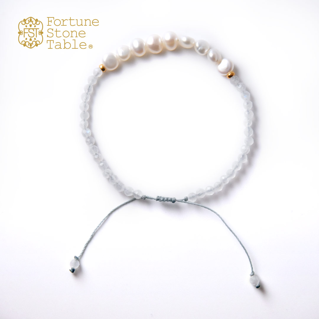 TWOtone stones ブレスレット　淡水パール・ホワイト×レインボームーンストーン【Fortune Stone Table】