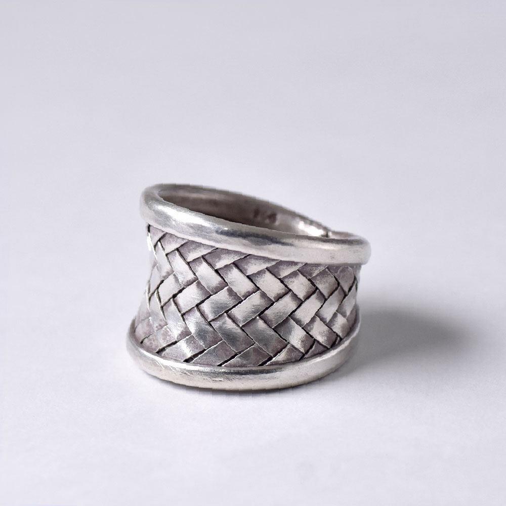シルバー925 ハンドメイド 編みこみ コンケイプ形リング