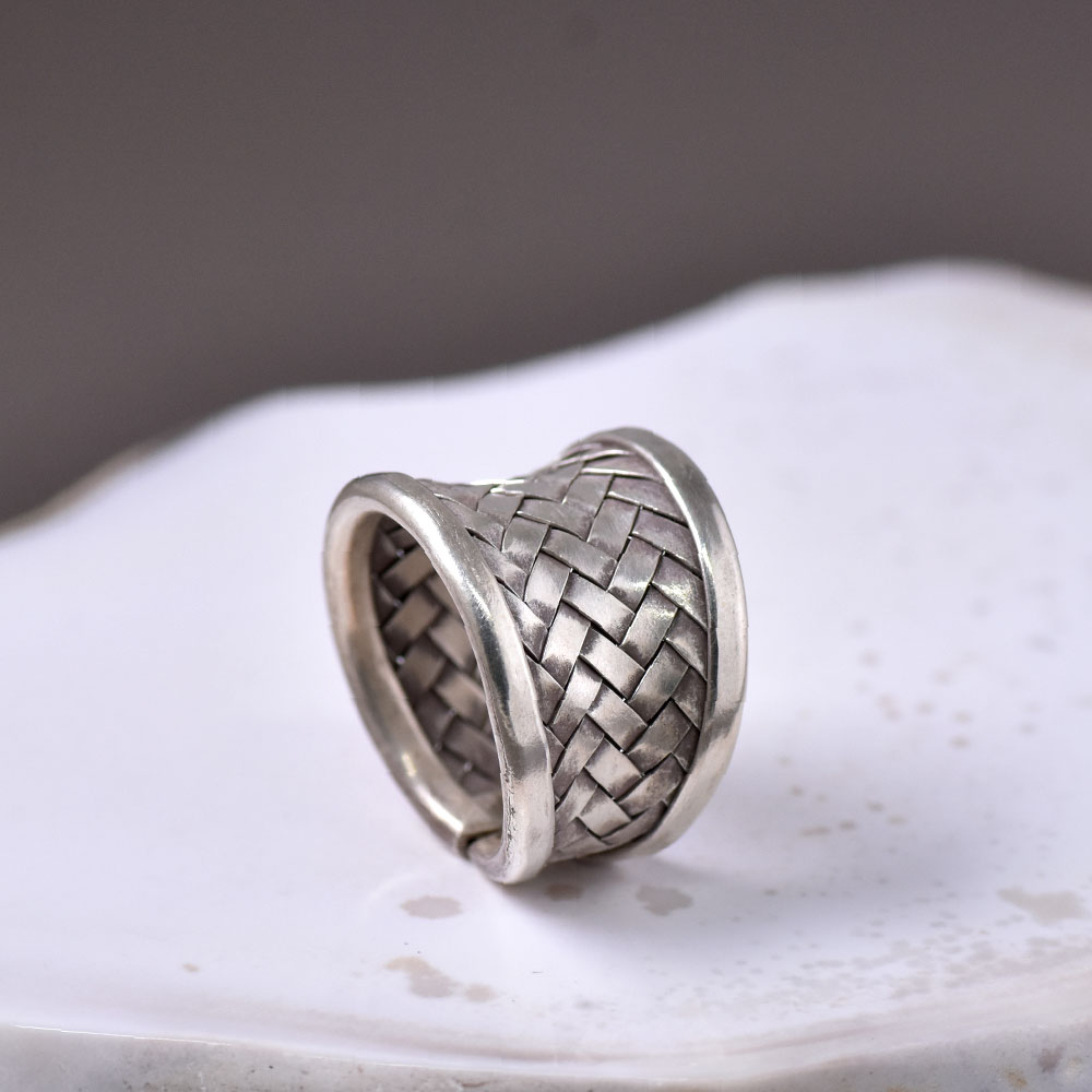 シルバー925 ハンドメイド 編みこみ コンケイプ形リング