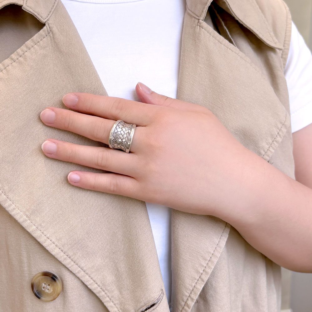 シルバー925 ハンドメイド 編みこみ コンケイプ形リング