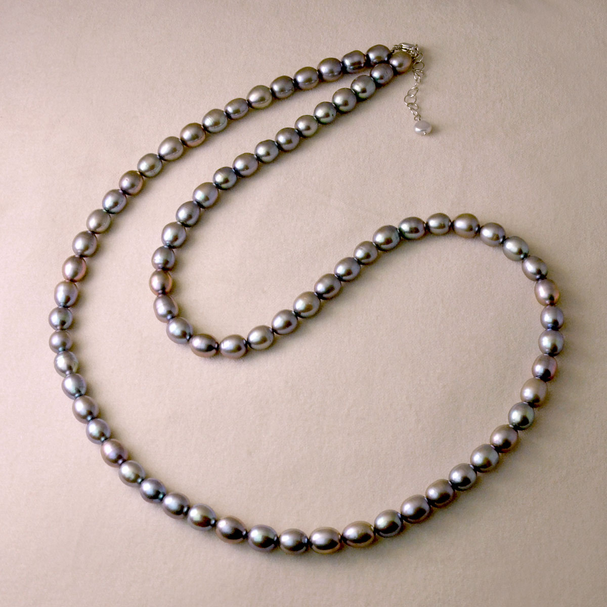 淡水パール ビッグサイズ ライス 85cmネックレス(シルバー ホワイト ベージュ)　