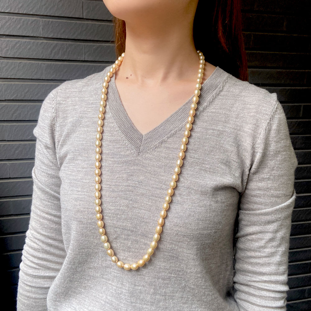 淡水パール ビッグサイズ ライス 85cmネックレス(シルバー ホワイト ベージュ)　