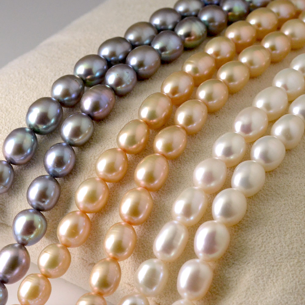 淡水パール ビッグサイズ ライス 85cmネックレス(シルバー ホワイト ベージュ)　