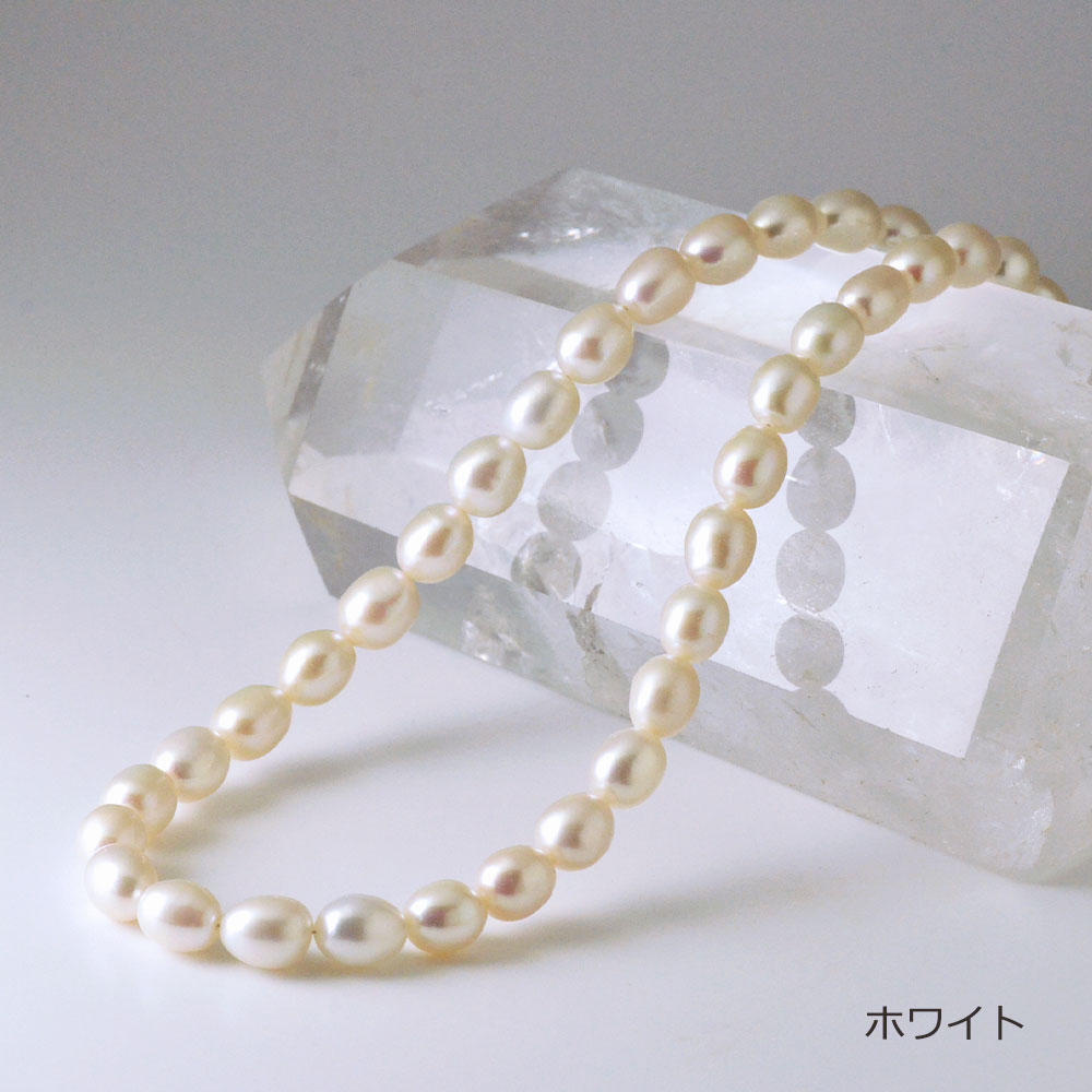 淡水パール ビッグサイズ ライス 85cmネックレス(シルバー ホワイト ベージュ)　