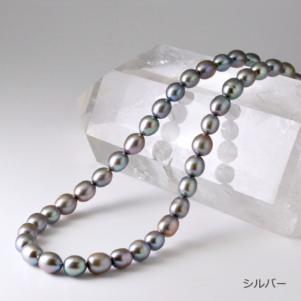 淡水パール ビッグサイズ ライス 85cmネックレス(シルバー ホワイト ベージュ)　