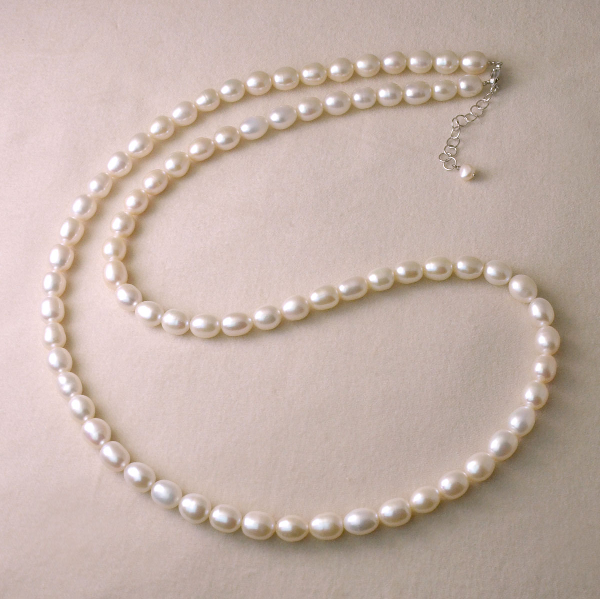 淡水パール ビッグサイズ ライス 85cmネックレス(シルバー ホワイト ベージュ)　