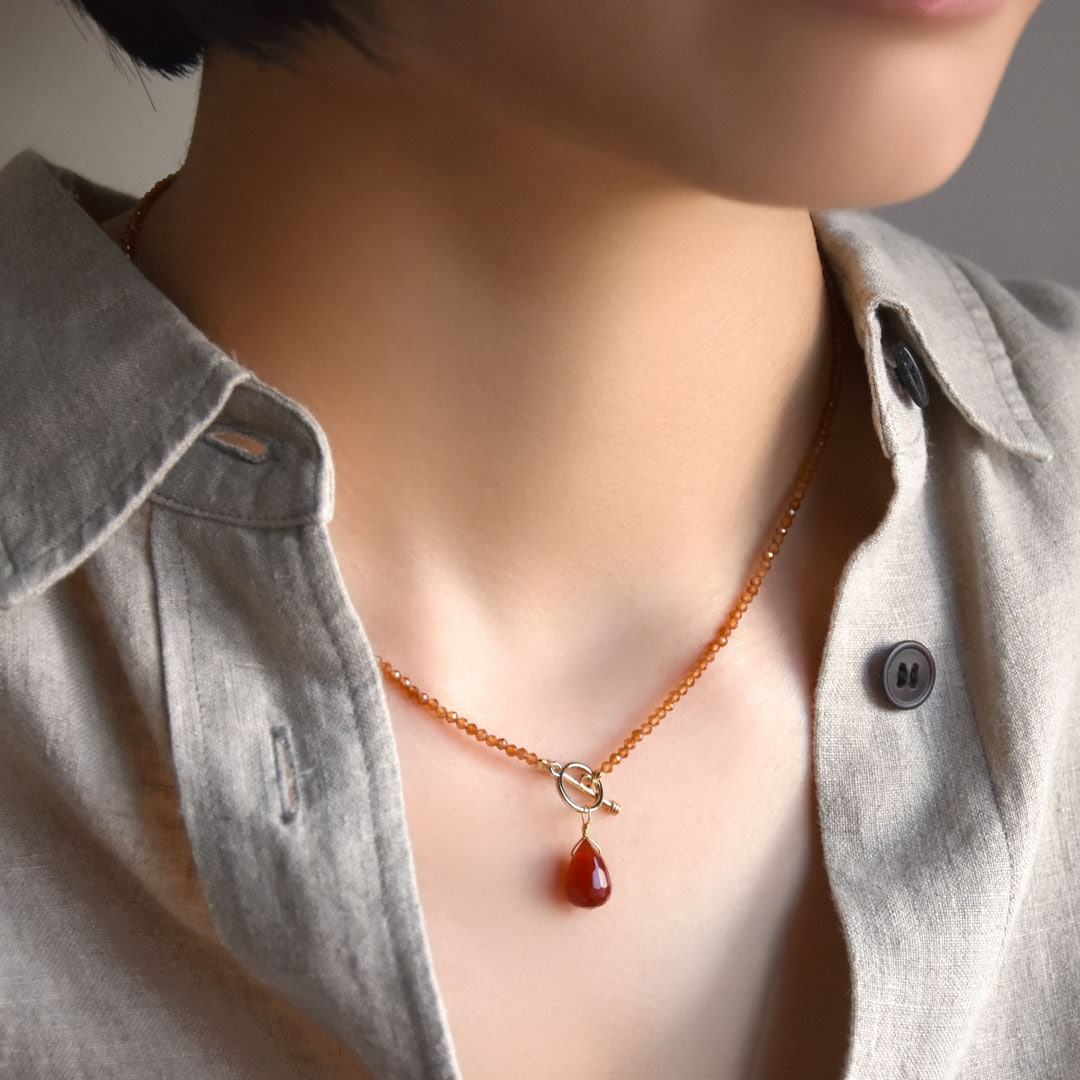 TWOtone stones ネックレス ヘソナイトガーネット×カーネリアン【Fortune Stone Table】