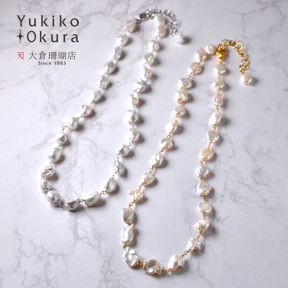 淡水パール ホワイト ケシ バロック シャンク巻きネックレス