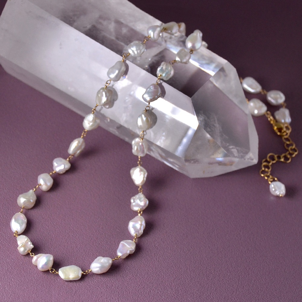 淡水パール ホワイト ケシ バロック シャンク巻きネックレス