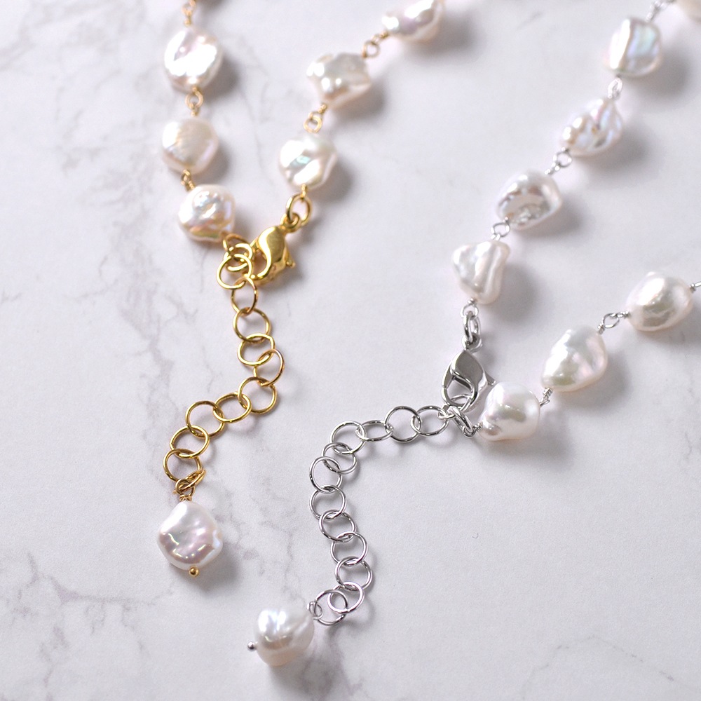 淡水パール ホワイト ケシ バロック シャンク巻きネックレス