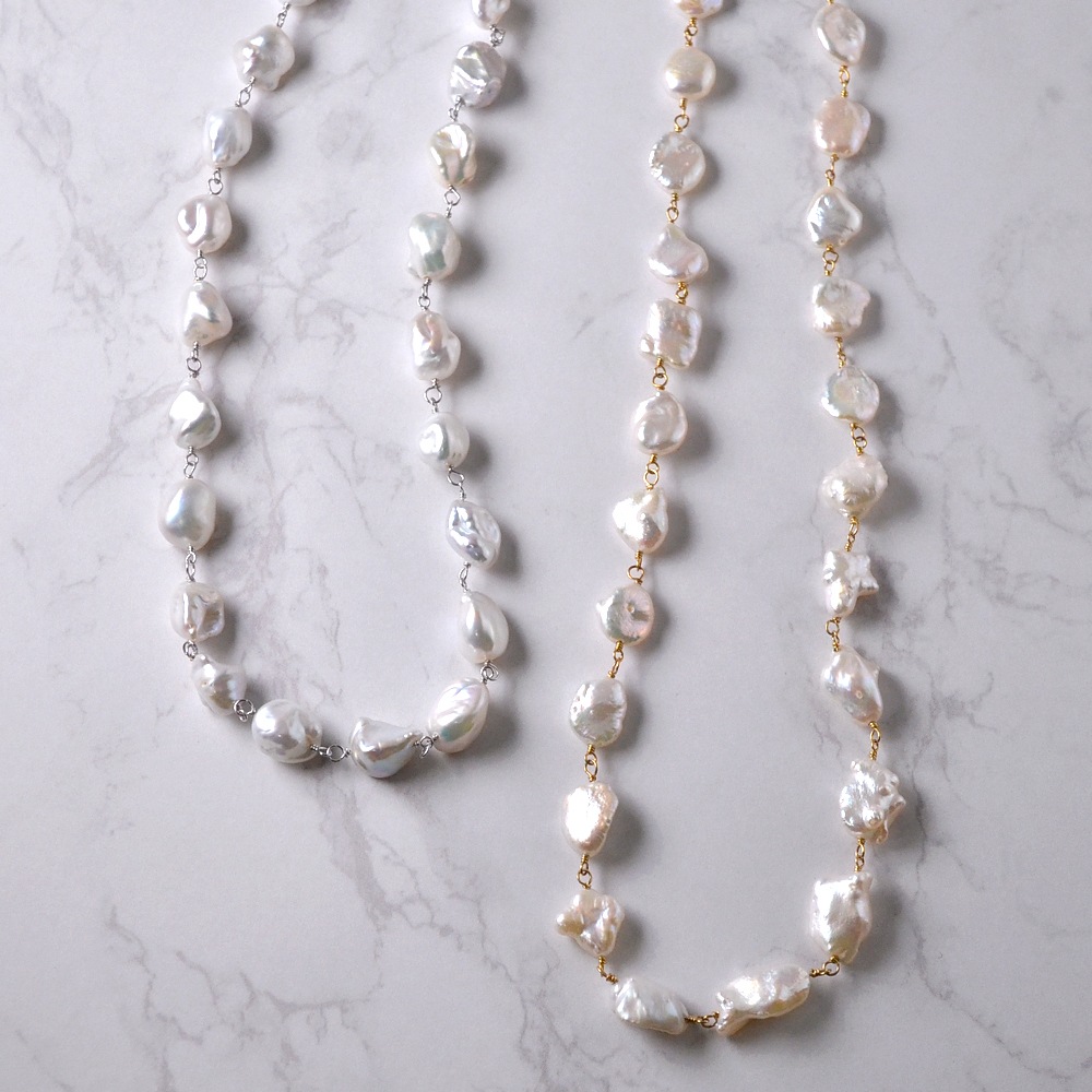 淡水パール ホワイト ケシ バロック シャンク巻きネックレス